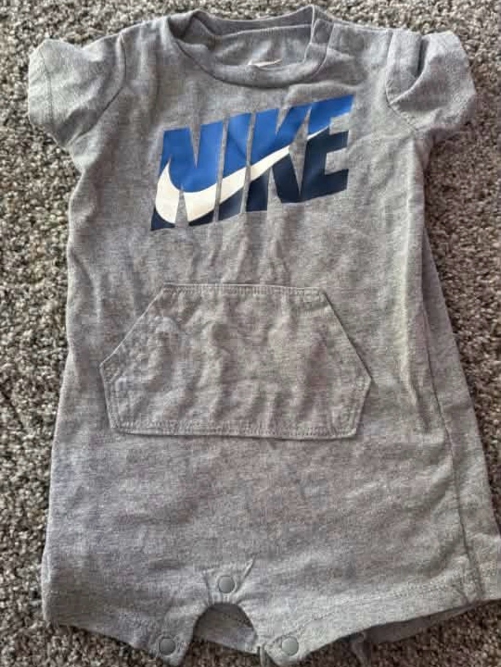 Nike Grey Short-Sleeve Baby Romper with Blue Logo
